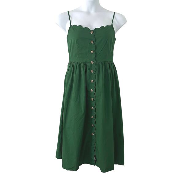J. Crew Factory Women's Scallop-Trim Button-Front Midi Dress Fern Canyon 6 New - Picture 2 of 10